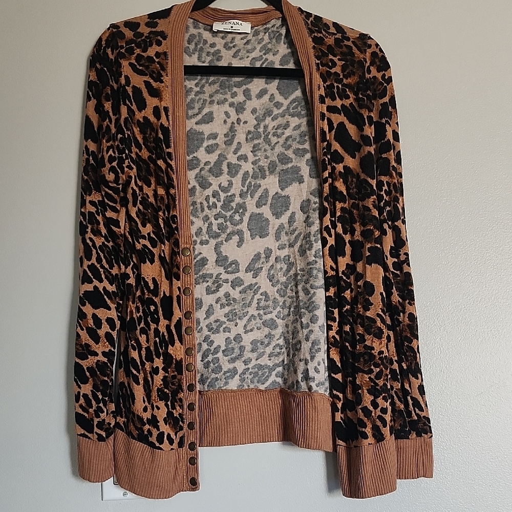 Women's Leopard Print Cardigan Sweater - Brown